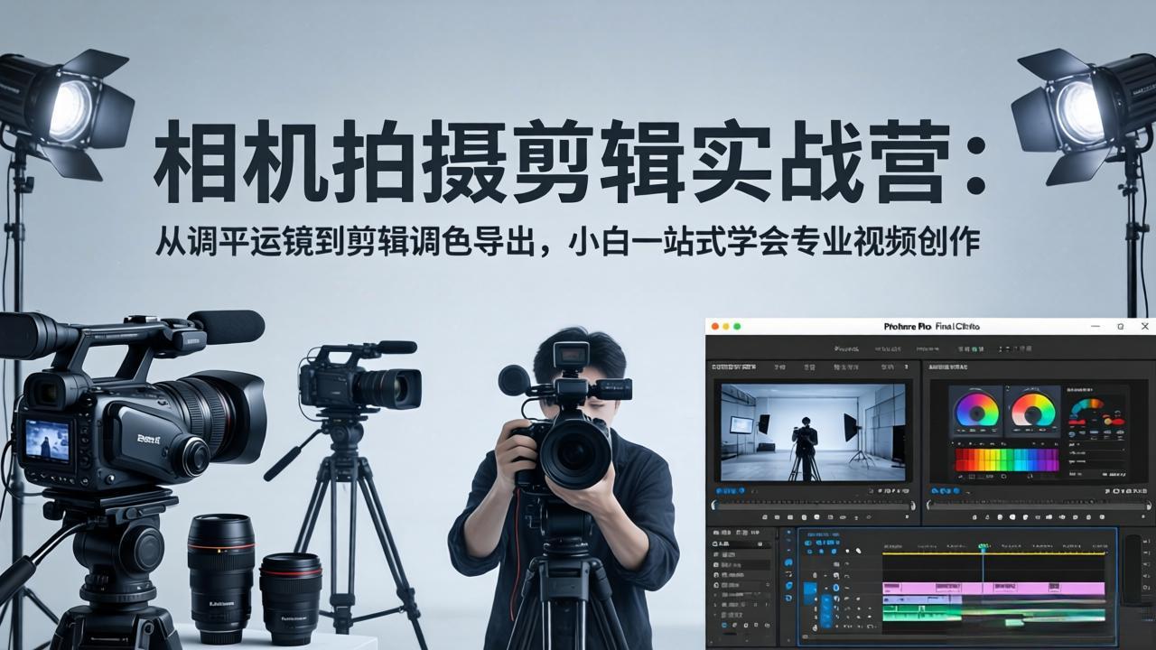 相机拍摄剪辑实战营:从调平运镜到剪辑调色导出,小白一站式学会专业视频创作