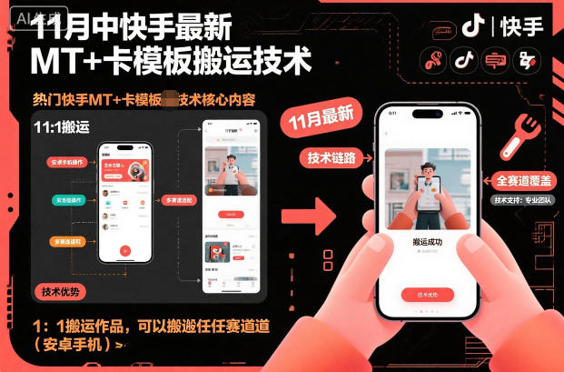 11月中快手最新MT+卡模板搬运技术，1：1搬运作品，可以搬运任何赛道(安卓手机)