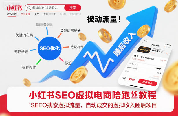 小红书SEO虚拟电商陪跑教程,实现seo搜索被动流量,自动成交的被动收入睡后项目