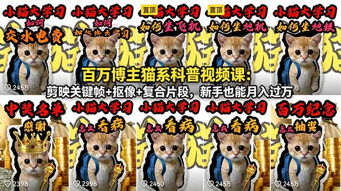 百万博主猫系科普视频课:剪映关键帧+抠像+复合片段,新手也能月入过万