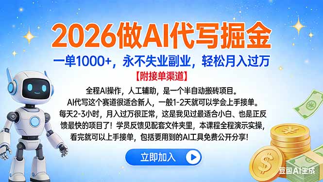 2026做AI代写掘金，一单1000+，永不失业副业，轻松月入过万