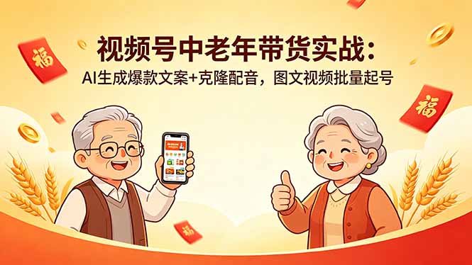 视频号中老年带货实战:AI生成爆款文案+克隆配音,图文视频批量起号