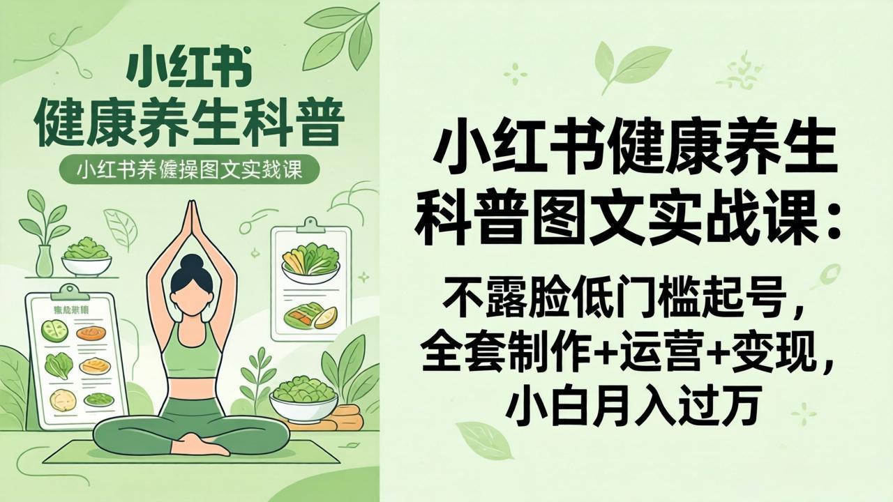 2026小红书健康养生科普图文实战课:不露脸低门槛起号,全套制作+运营+变现,小白月入过万