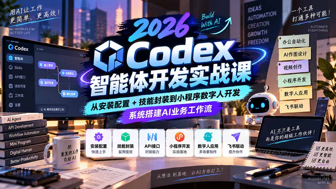 2026Codex智能体开发实战课:从安装配置+技能封装到小程序数字人开发,系统搭建AI业务工作流