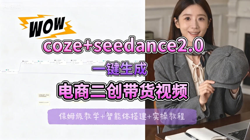 【Coze工作流搭建实操教程】seedance2.0+coze一键生成电商二创带货视频，全流程保姆级教学