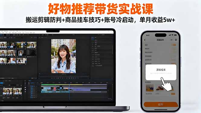 好物推荐带货实战课:搬运剪辑防判+商品挂车技巧+账号冷启动,单月收益5w+