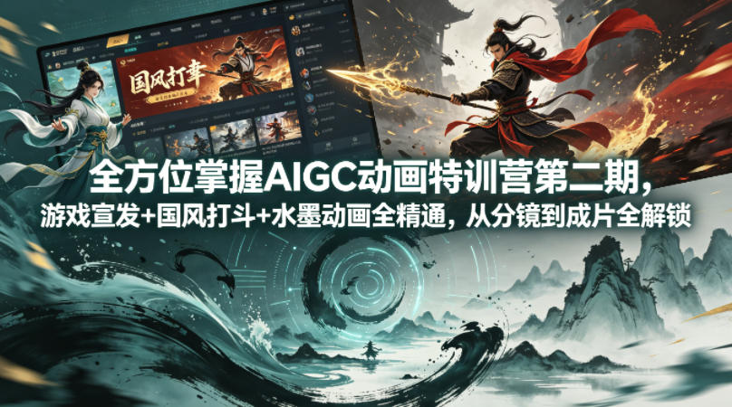 全方位掌握AIGC动画特训营第二期，游戏宣发+国风打斗+水墨动画全精通，从分镜到成片全解锁