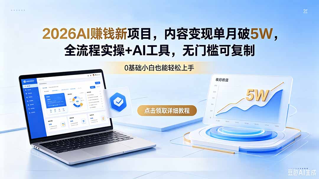 2026AI赚钱新项目，内容变现单月破5W，全流程实操+AI工具，无门槛可复制
