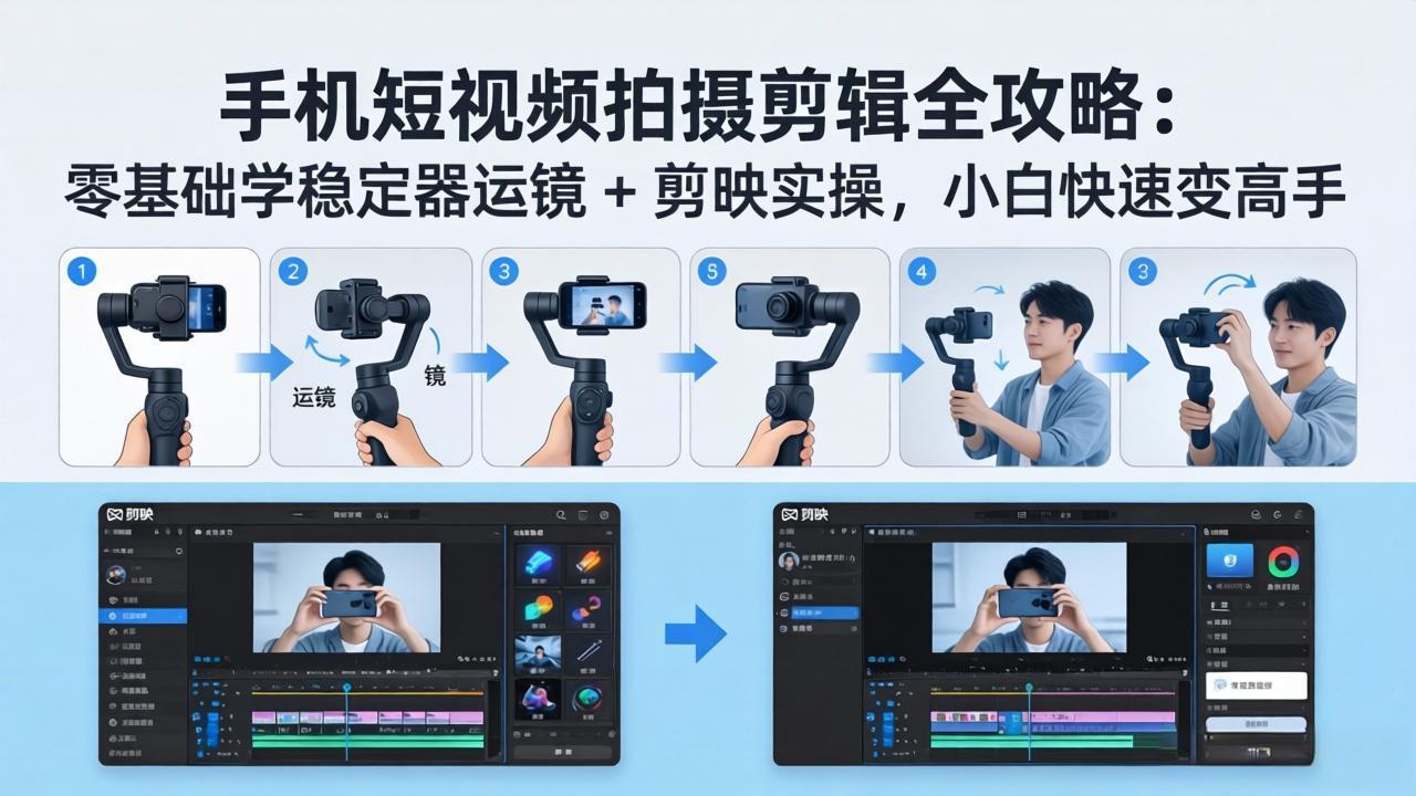 手机短视频拍摄剪辑全攻略:零基础学稳定器运镜 + 剪映实操,小白快速变高手