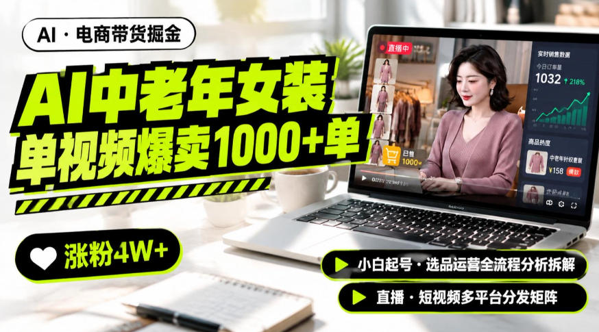AI中老年服装带货赛道新玩法，一个视频卖出1000多单涨粉4W+，小白起号选品运营全流程分析拆解