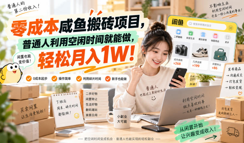 零成本咸鱼搬砖项目，普通人利用空闲时间就能做，轻松月入1W！【揭秘】
