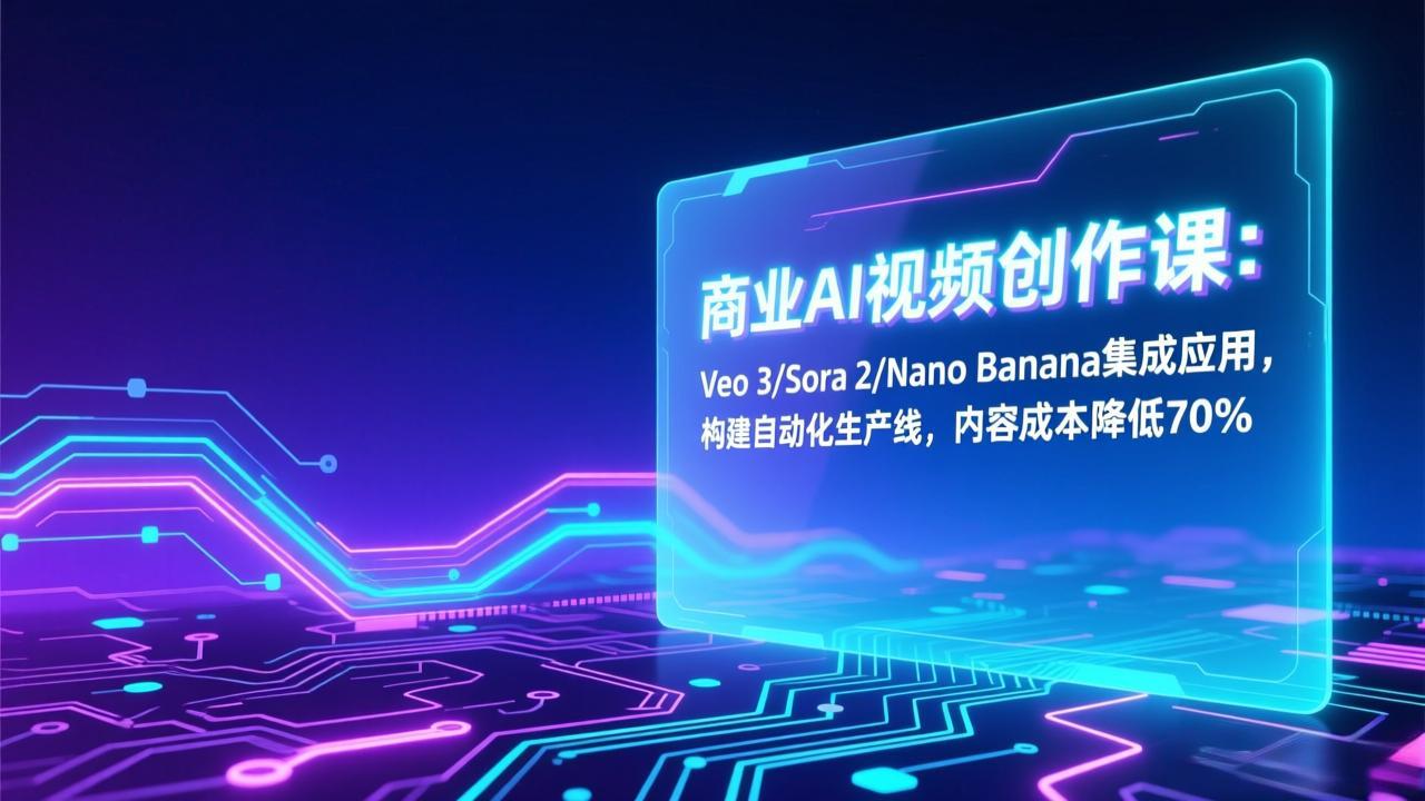 商业AI视频创作课：Veo 3/Sora 2/Nano Banana集成应用，构建自动化生产线，内容成本降低70%
