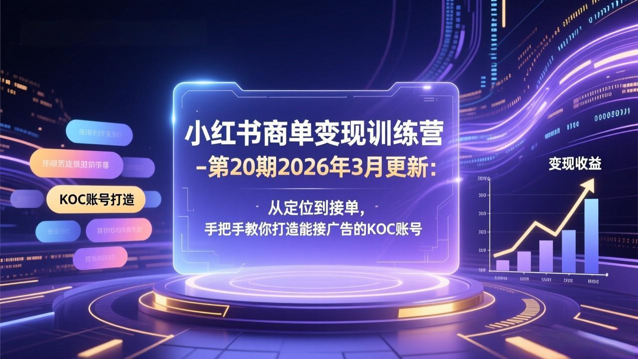 小红书商单变现训练营-第20期26年3月更新：从定位到接单，手把手教你打造能接广告的KOC账号