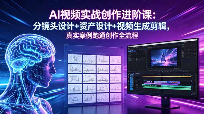 AI视频实战创作进阶课：分镜头设计+资产设计+视频生成剪辑，真实案例跑通创作全流程