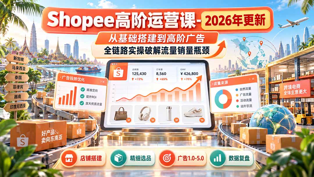 Shopee高阶运营课-更新9月，从基础搭建到高阶广告，全链路实操破解流量销量瓶颈