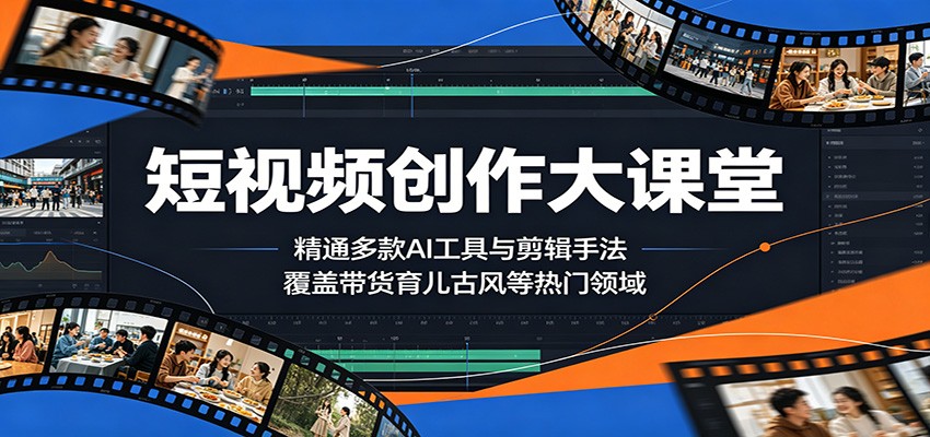 短视频创作大课堂:精通多款AI工具与剪辑手法,覆盖带货、育儿、古风等热门领域